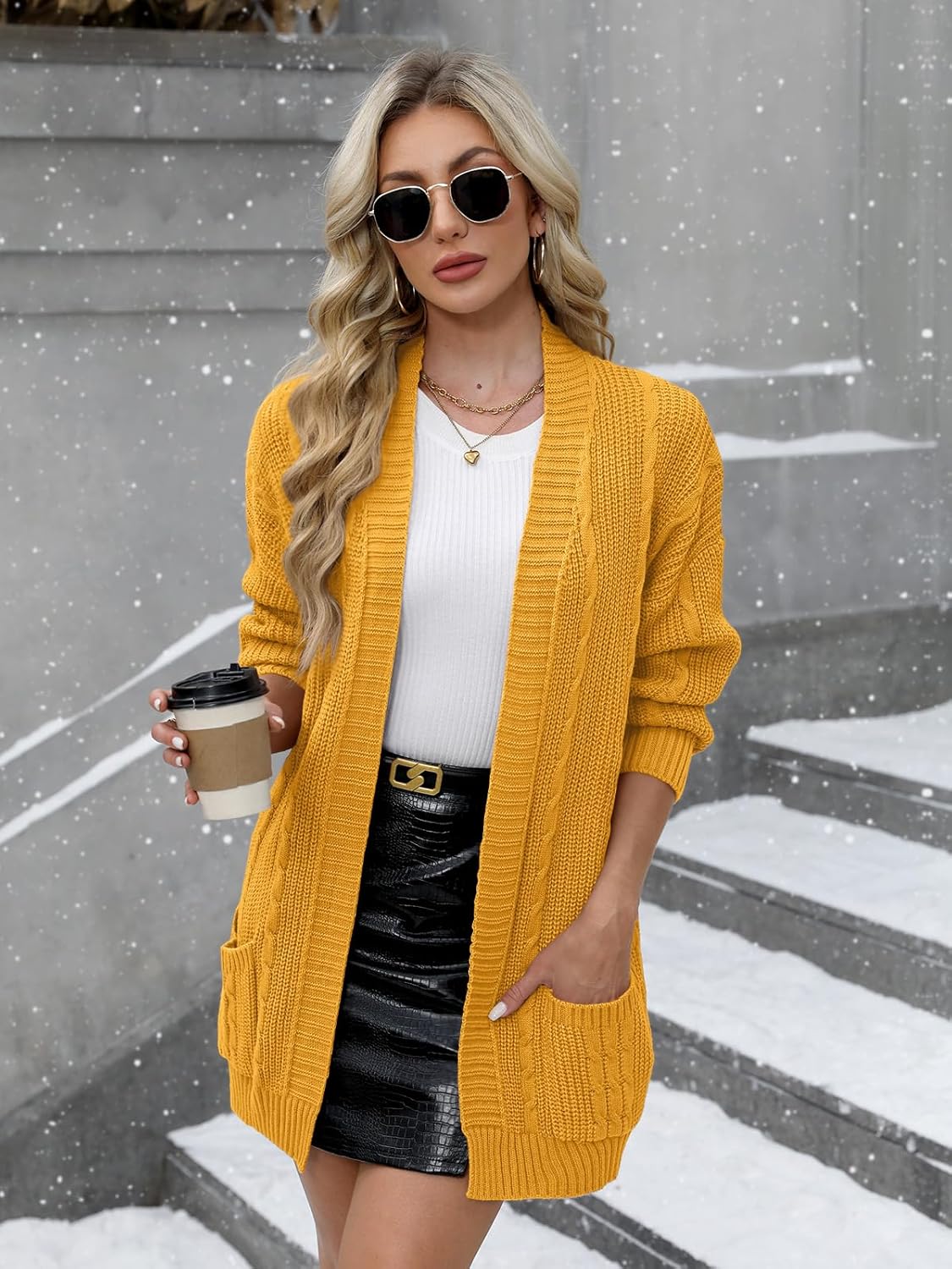 Women's Cable Knit Cardigan Sweater with Pockets