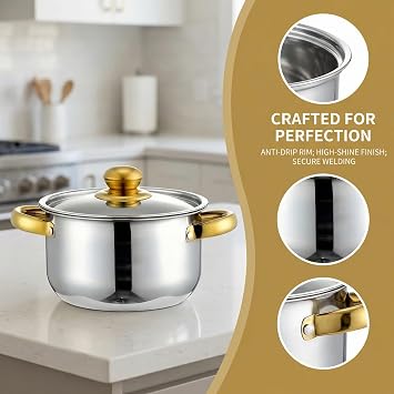 Stainless Steel Cookware Set,5 Cooking Piece Pot and Saucepan Set with Lids
