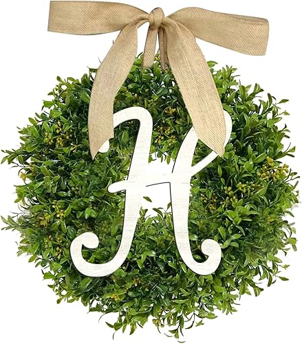 Corona de Navidad de apellido personalizada de 16 pulgadas con lazo iluminado, luces LED, 26 letras preiluminadas de abeto para puerta delantera,