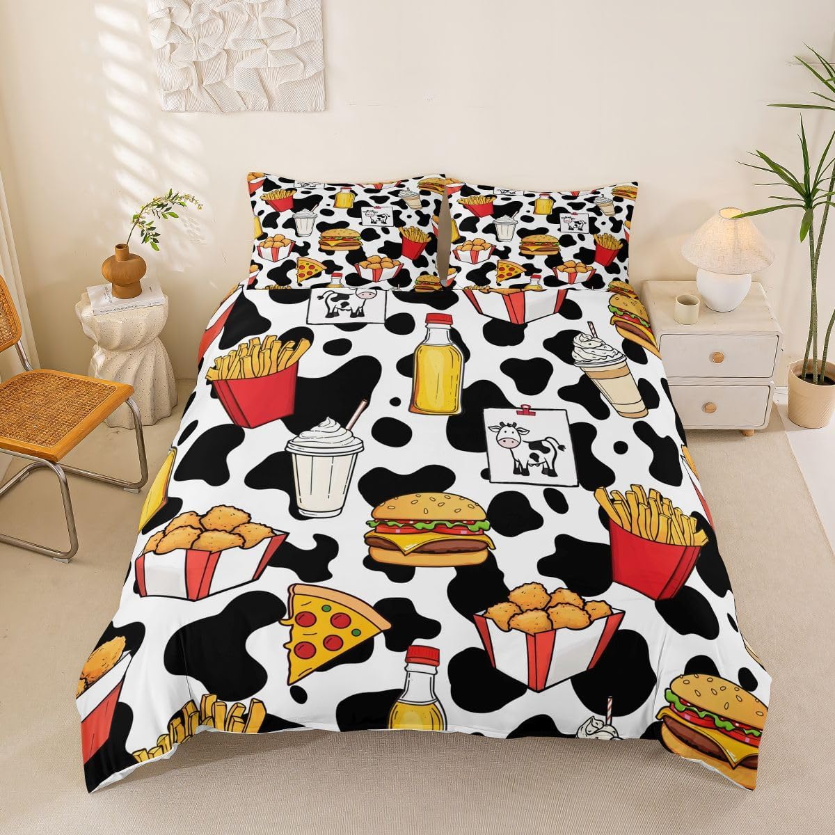 Feelyou Cinnamon Roll Bedding Set Toddler Size, Realastic Food Comforter Cover for Kids Boys Girls Bread Duvet Cover Sweet Food Bedspread Cover Microfiber Quilt Cover 2Pcs (No Comforter)