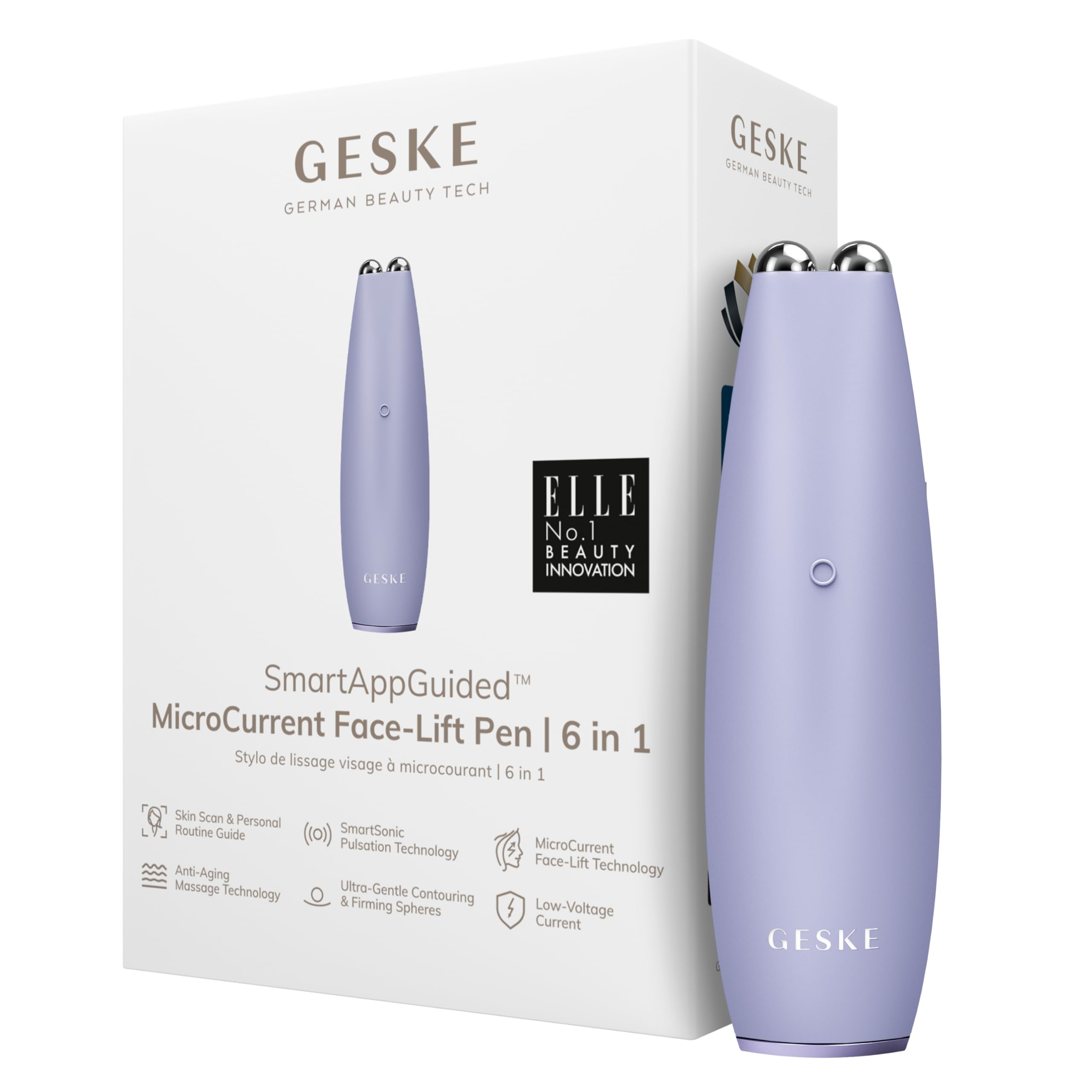 GESKE SmartAppGuided MicroCurrent Face-Lift Pen | 6 in 1 | Anti-aging device | Instant face lift | Skincare tool | Remove wrinkles for firm & youthful skin | Advanced smoothing facial firmer