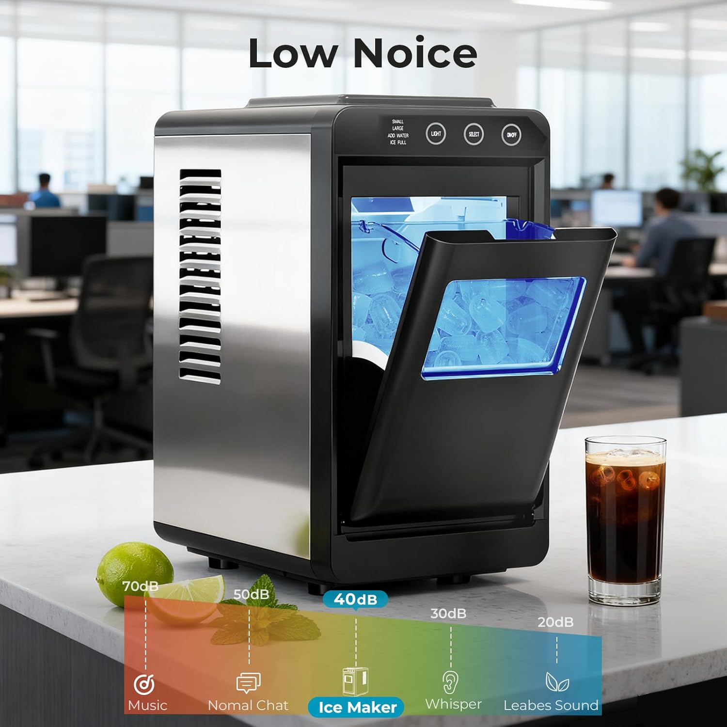 Countertop Ice Maker, 6 Mins Fast Bullet Ice, 26lbs/Day, 2 Ice Sizes, Self-Cleaning & Quiet Portable Ice Machine for Home, Office, Bar & RV, Black