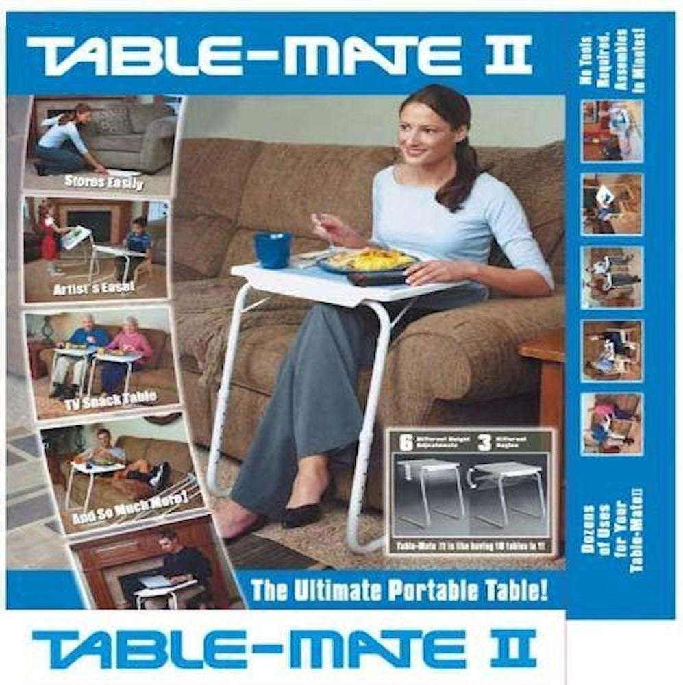 Mate II Portable Adjustable Folding Table, Metal, White, 20.79 x 15.98 x 2.36 cm