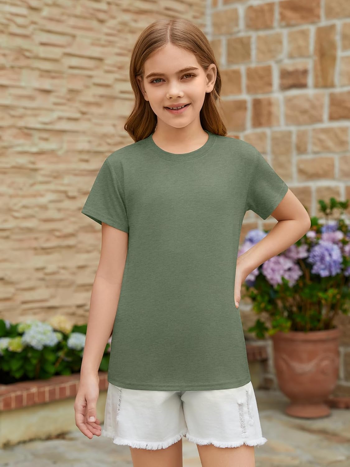 ZDC Girls Short Sleeve T Shirts Kids Summer Basic Tee Crewneck Cute Tops 5-14 Years - Image 5