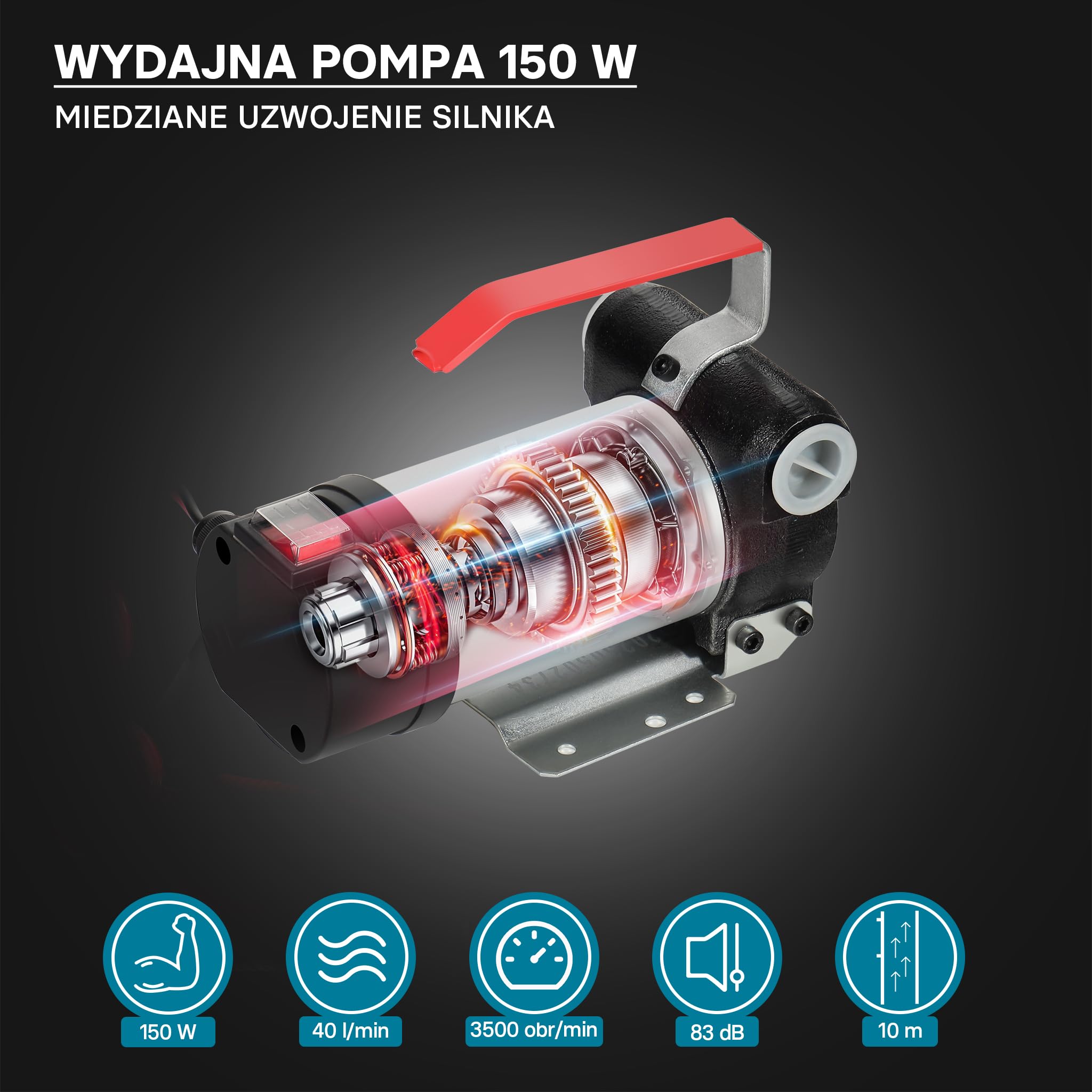 Wiltec Pompa do oleju napędowego, opałowego 150 W 40 l/min, przenośna z zaciskami do akumulatora, wężem i pistoletem