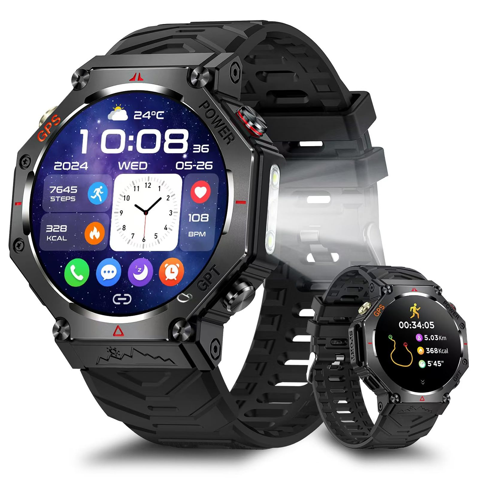 Rmana Reloj Inteligente Hombre GPS Integrado,1.39'' Smartwatch para Android/iOS, Reloj Inteligente Impermeable con presión Arterial/Ritmo cardíaco, Smart Watch For Men