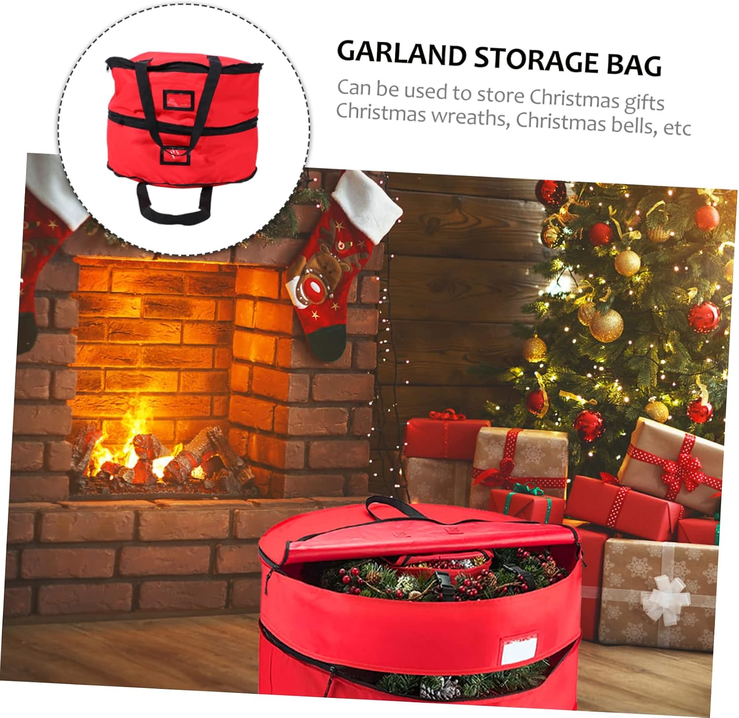 1Pc Capacity Christmas Wreath Storage Bag Double Layered Round Organizer for Holiday Supplies for Wreaths and Xmas