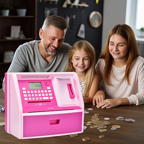 Miniatura 3 de ATMBnk Alcancía electrónica para niñas y niños, cuenta, aprende y logra objetivos financieros con esta bonita y segura alcancía de juguetes para