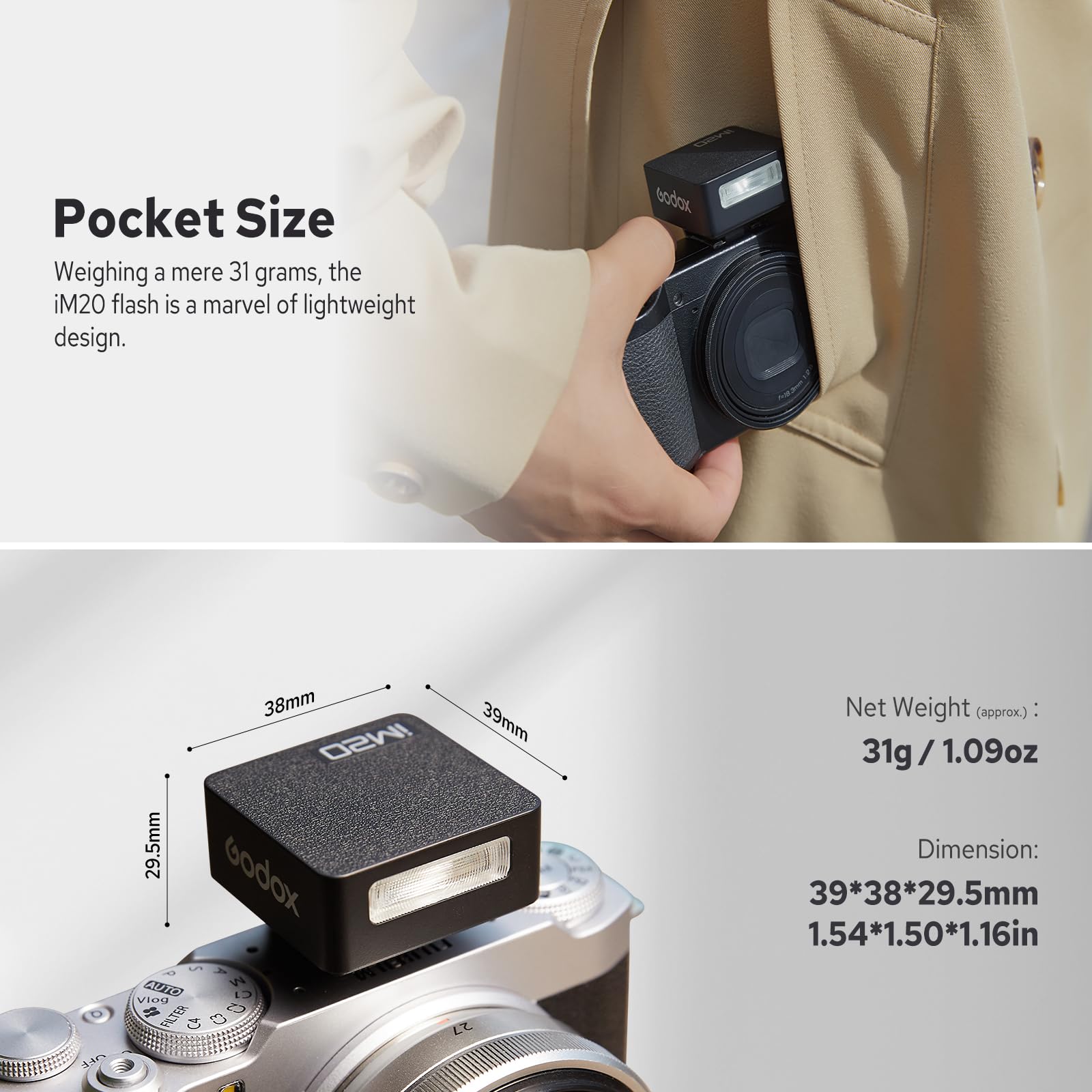 Godox Im20 Mini Camera Flash - 440 Full-Power Flashes, 3s Recycle (Fuji/Sony /Nikon/Canon/Olympus Compatible) Sony A6400