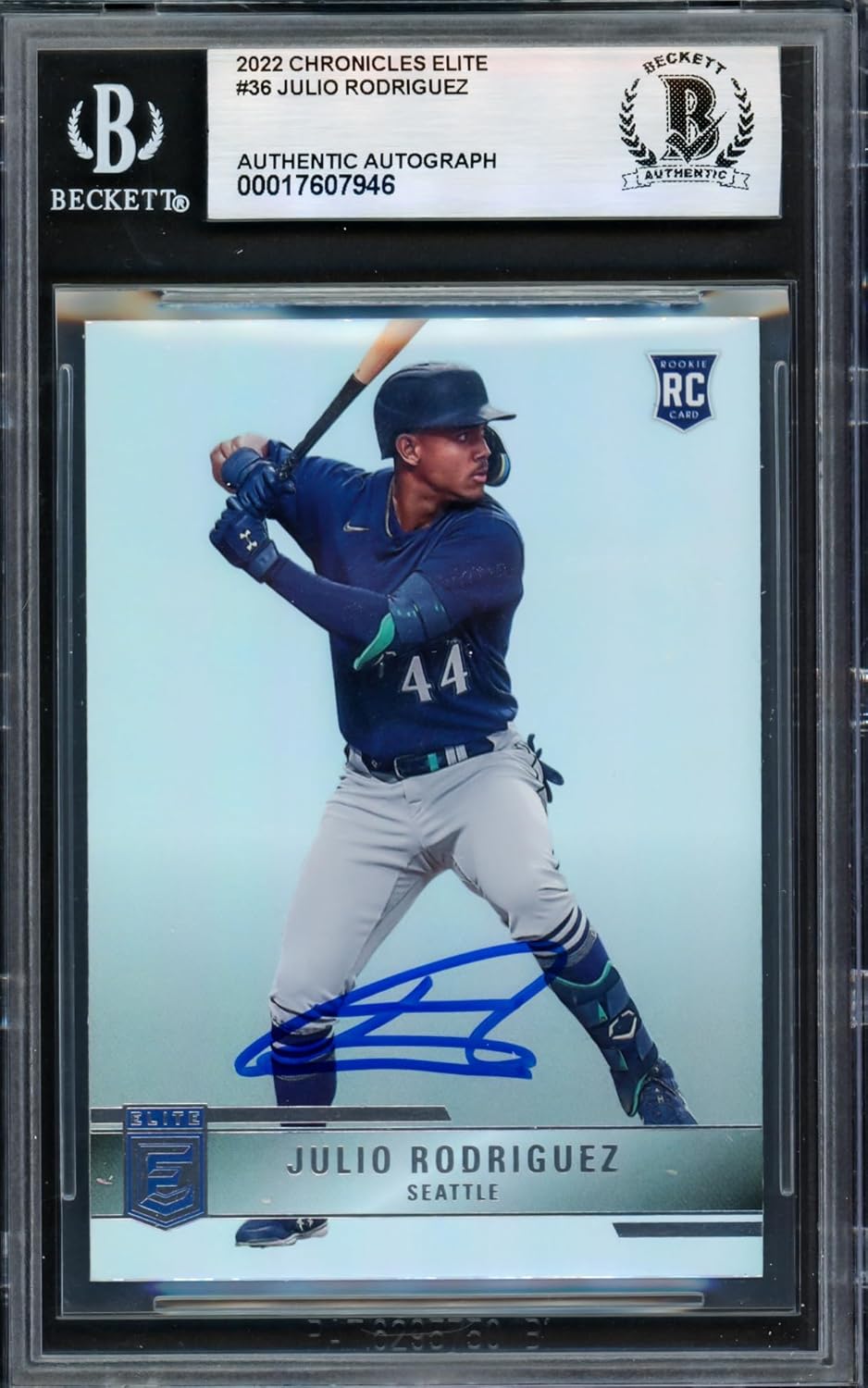 Julio Rodriguez Autographed 2022 P.a.n.i.n.i Chronicles Elite Rookie Baseball Card #36 S.e.a.t.t.l.e Mariners Beckett BAS #17607946