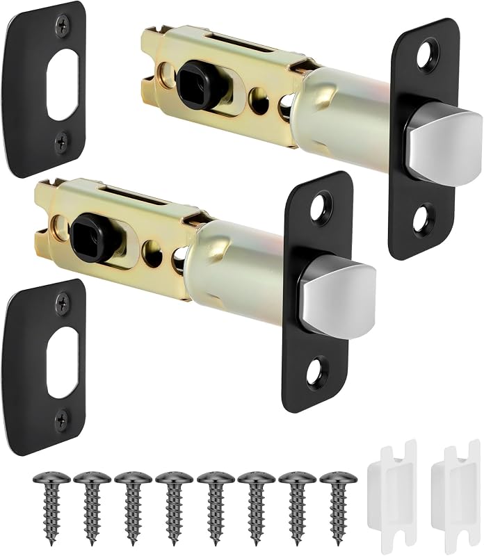 Door Lock Replacement Parts with 8mm Square Spindle Hole, 2 Pack Black Door Lock Parts, 45°Rotation, Fits 2-3/8" or 2-3/4" Backset, Includes Strike Plate & Mounting Screws