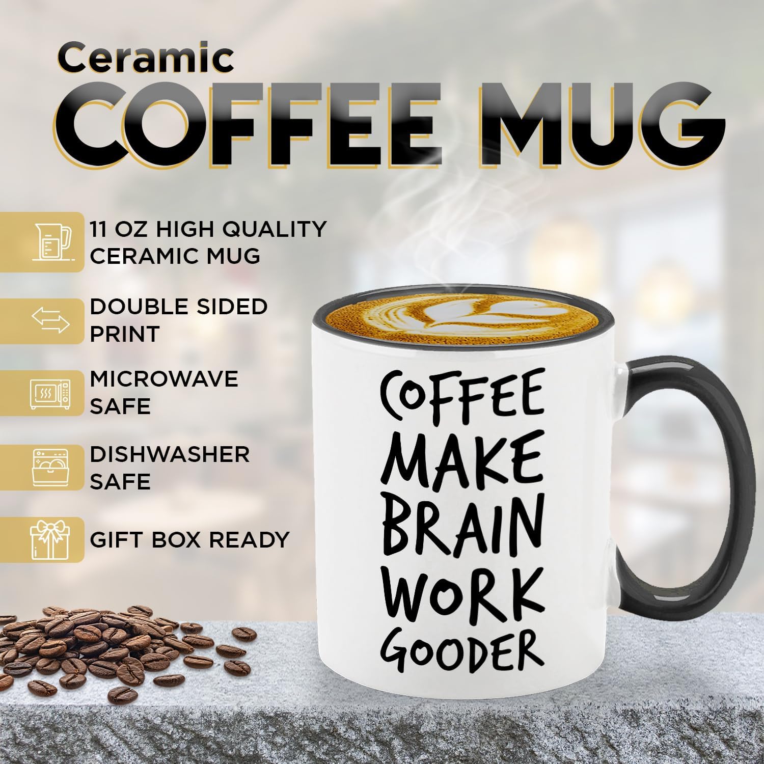 Veracco Coffee Make Brain Work Gooder Mug Funny Coffee Lover Gift Humorous Idea Family Friends Birthday Presents Sarcastic Office Berserk Tea Cup Caffeine Addict Brain Booster Gooder Vibes - Image 9