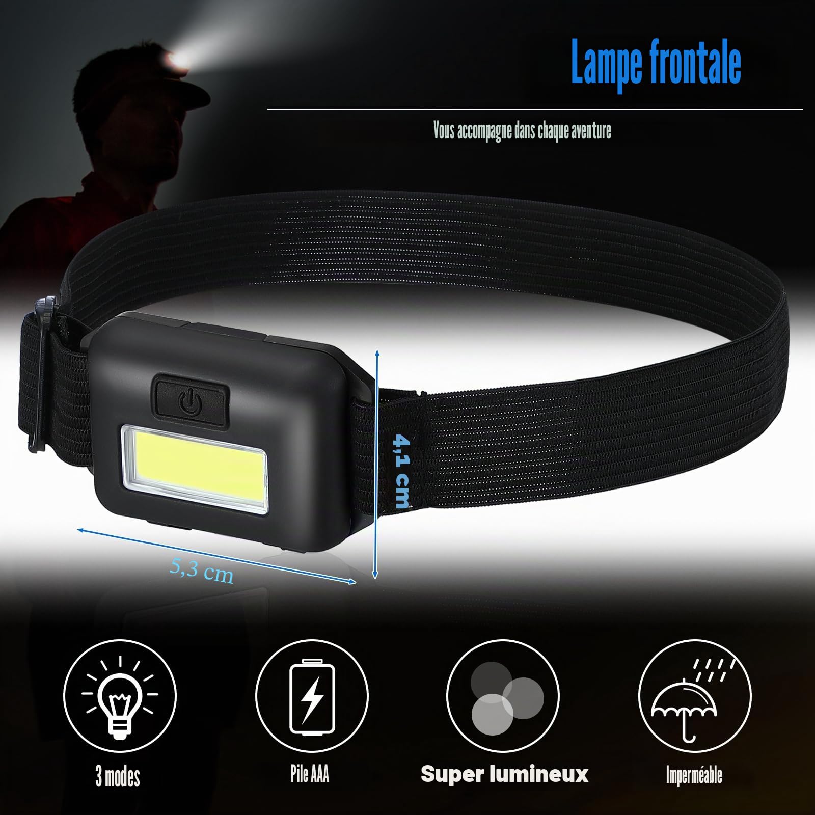 Lot de 48 lampes frontales LED lumineuses et étanches - 800 lumens - 3 modes - 144 piles AAA - Pour adulte, course à pied, camping, survie nocturne (multicolore)