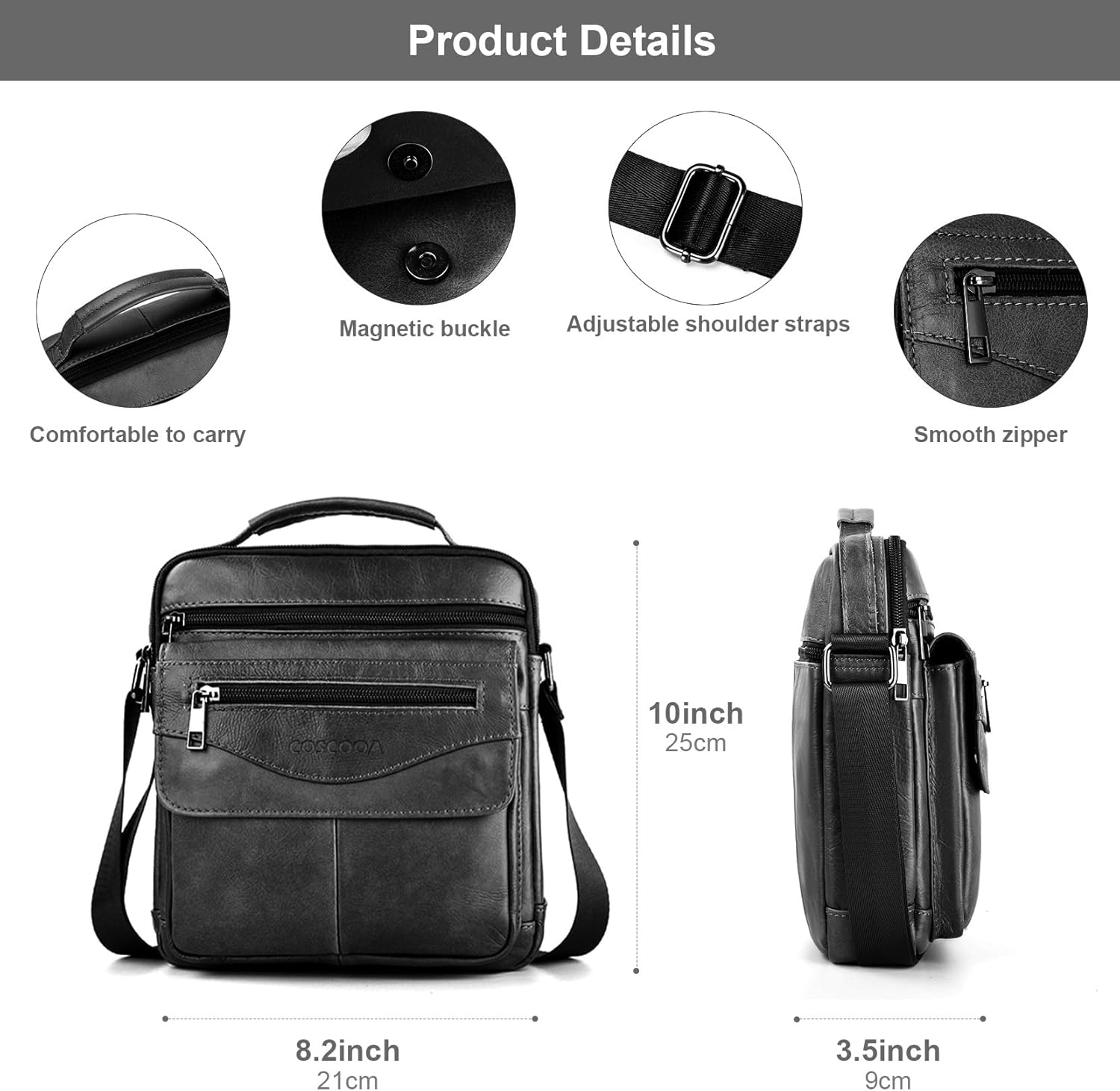 Men's Leather Crossbody Shoulder Bag - Messenger Satchel Travel Handbag - Image 3