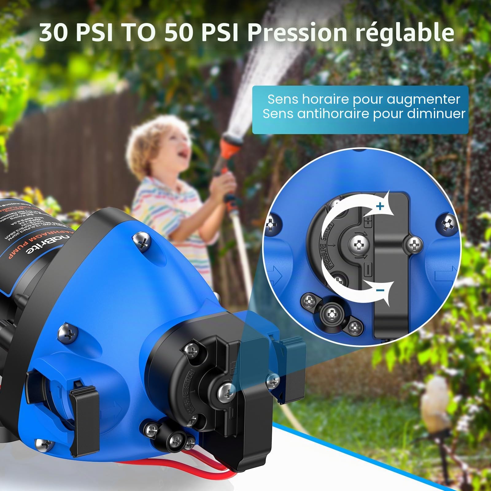 Pompe a Eau 12v Camping Car, Pompe à Membrane Auto-amorçante 3.3GPM 50PSI Mise à Niveau Avec Ports de Connexion Rapide 3 Chambres, avec Pressostat pour Camping-car, Yacht, Jardin