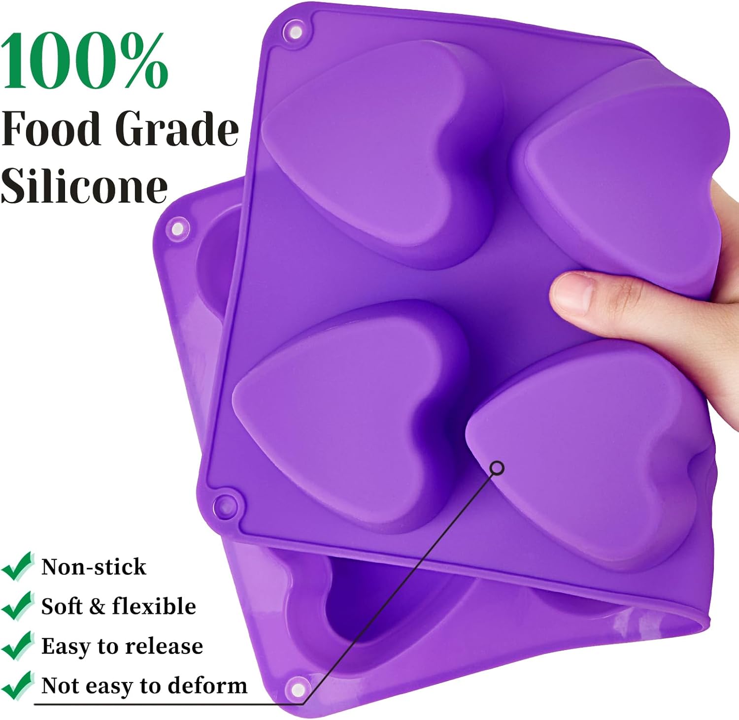 3 Pack Heart Shape Molds, 8 Cavities Non-Stick Silicone Chocolate Molds for Candy, Mini Cake, Jello, Gummy, Ice Cube, Soap - Image 3