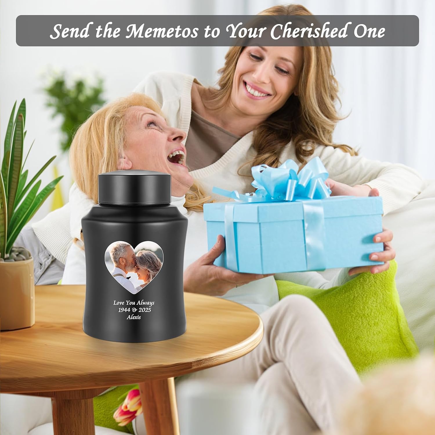 SOITIS Photo Personalized Cremation Urns for Human Ashes, 5.75 Inch Mini Urn for Male Female, Picture Custom Small Urns, Stainless Steel Memorial Keepsake, Decorative Urn Funeral Keepsake - Black Urn