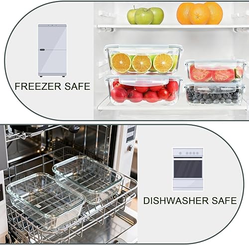 Miniatura 4 de KOMUEE Juego de recipientes grandes de vidrio para almacenamiento de alimentos (63 onzas y 27 onzas) con tapas herméticas, sin BPA, paquete de 4