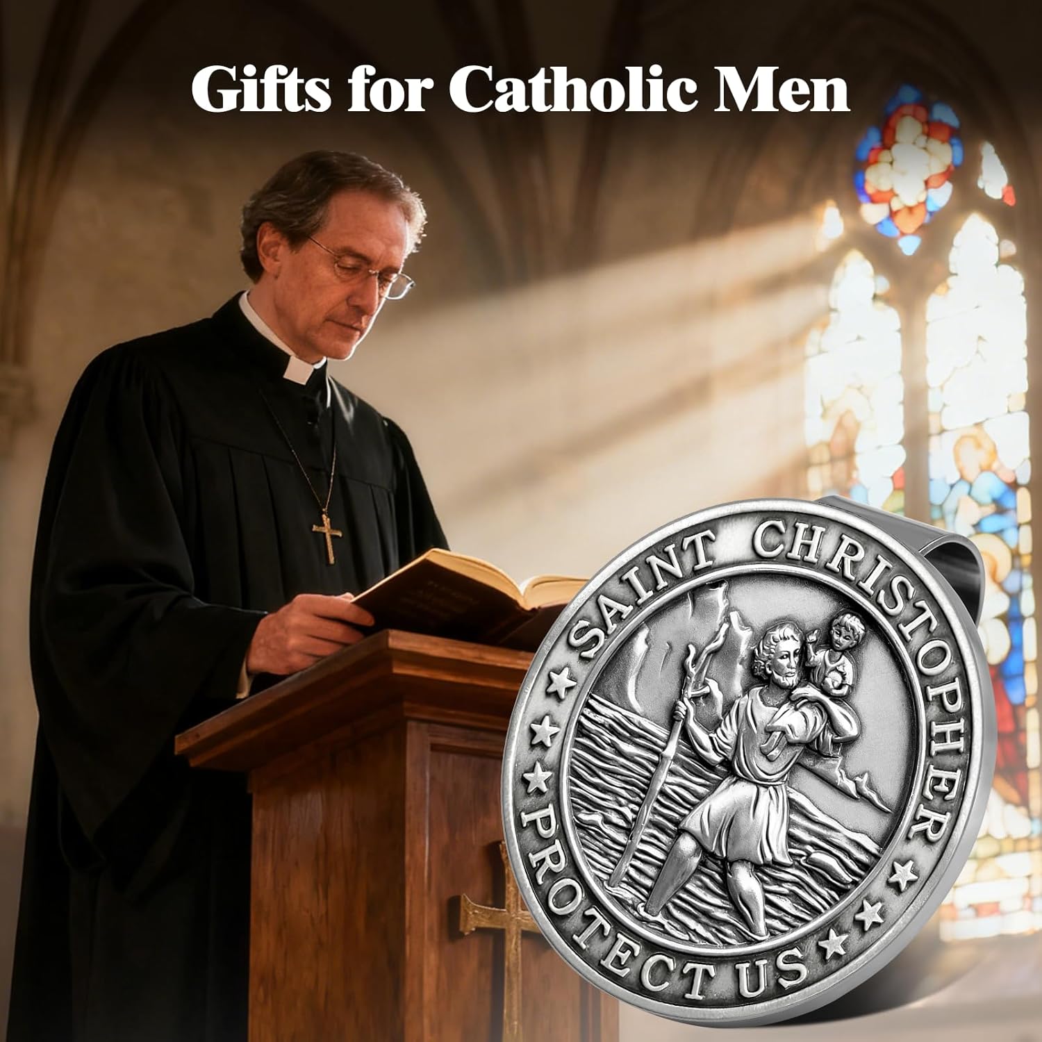 St Christopher Medal for Car, St Christopher Visor Clip, Gifts for Catholic Men, Talisman for Safety, Automotive Visor Accessories, Catholic Gifts, Gift for Drivers, Families, Friends - Image 4