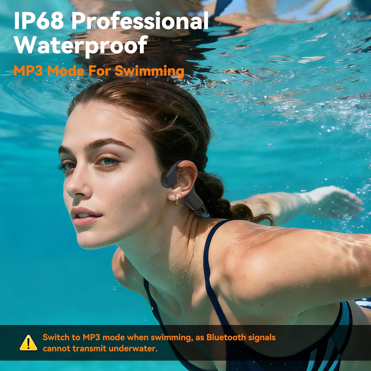 Bone Conduction Bluetooth Headphones-SwimBeats,IP68 Waterproof Swimming Headphones with 32GB MP3 Player, Lightweight Open Ear Design for Swimming/Surfing/Marathon/Cycling(Black) - Image 3