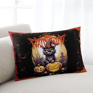 Halloween Standard Size Pillow Cover,Pillowcase Protectors with Zipper,Horror Black Cat Pumpkin Moon Night Black Red Breathable Decorative Throw Pillow Case Cover,Pillow Shams for Couch Sofa 20x26Inch