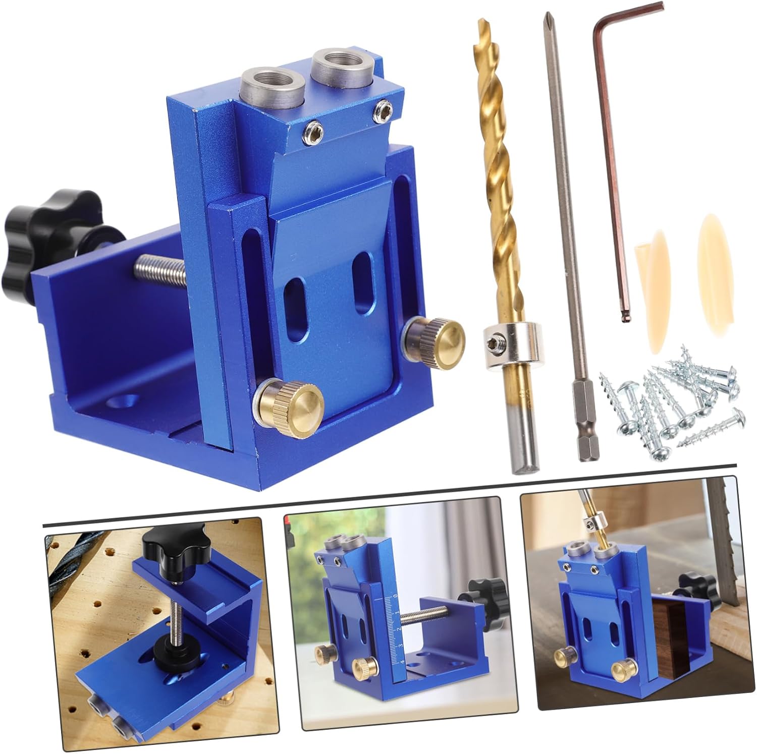 ORFOFE Accurate Drilling Assistance 15-degree Angle Pocket Hole Set Full Dowel Kit Easy to Use for Woodworking Task Random