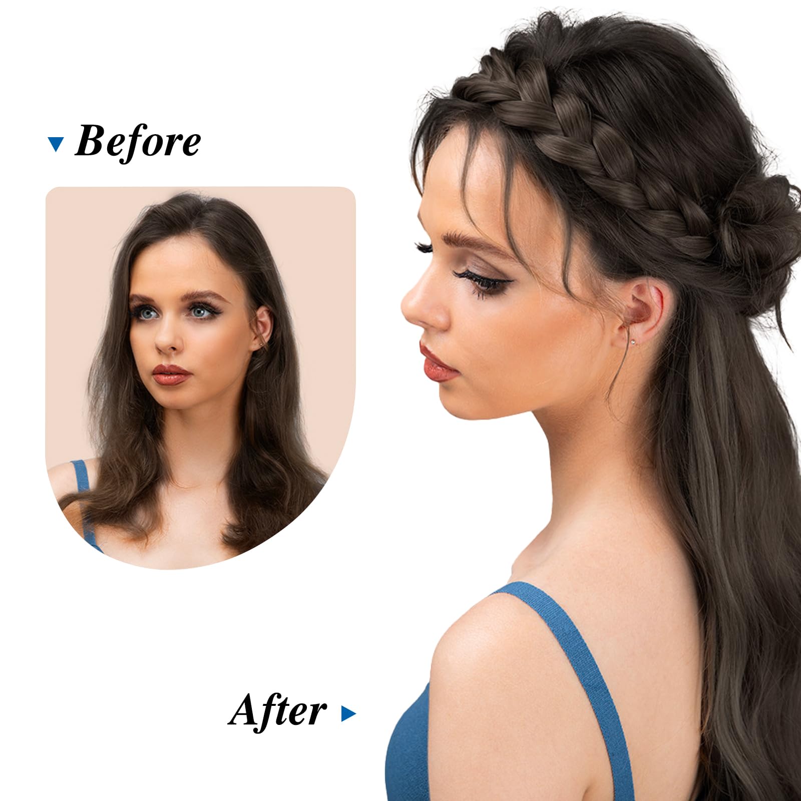 Trenza De Pelo Diadema Trenza De Pelo Sintético Trenzas De 3 Hilos Trenza De Pelo Natural Clasico Grueso Elastico Diadema Peluca Senoras Ninas Accesorios De Belleza Jm