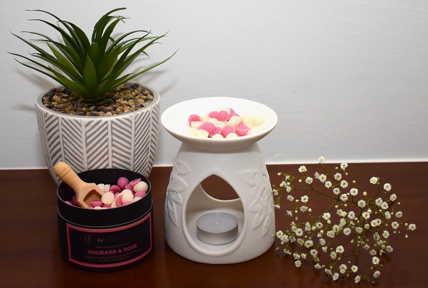 by Bay Interiors Eco Soy Scoopable Wax Melts Highly Scented Vegan No Plastic 120g (Rhubarb & Rose) with Natural Wooden Scoop 15% Fragrance Oil Gifting Idea - Image 5