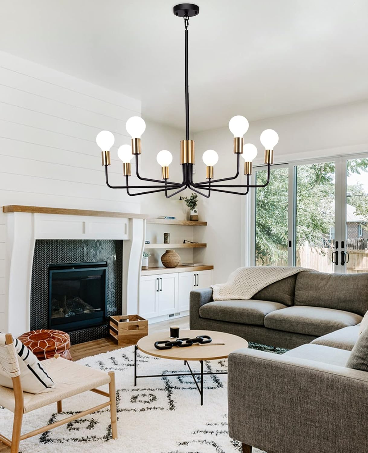 LASENCHOO 8 Lights Modern Chandelier Light Fixture, Vintage Industrial Pendant Lighting Black and Gold Chandelier for Dining Room Living Room Foyer Kitchen Light Fixtures Ceiling Hanging