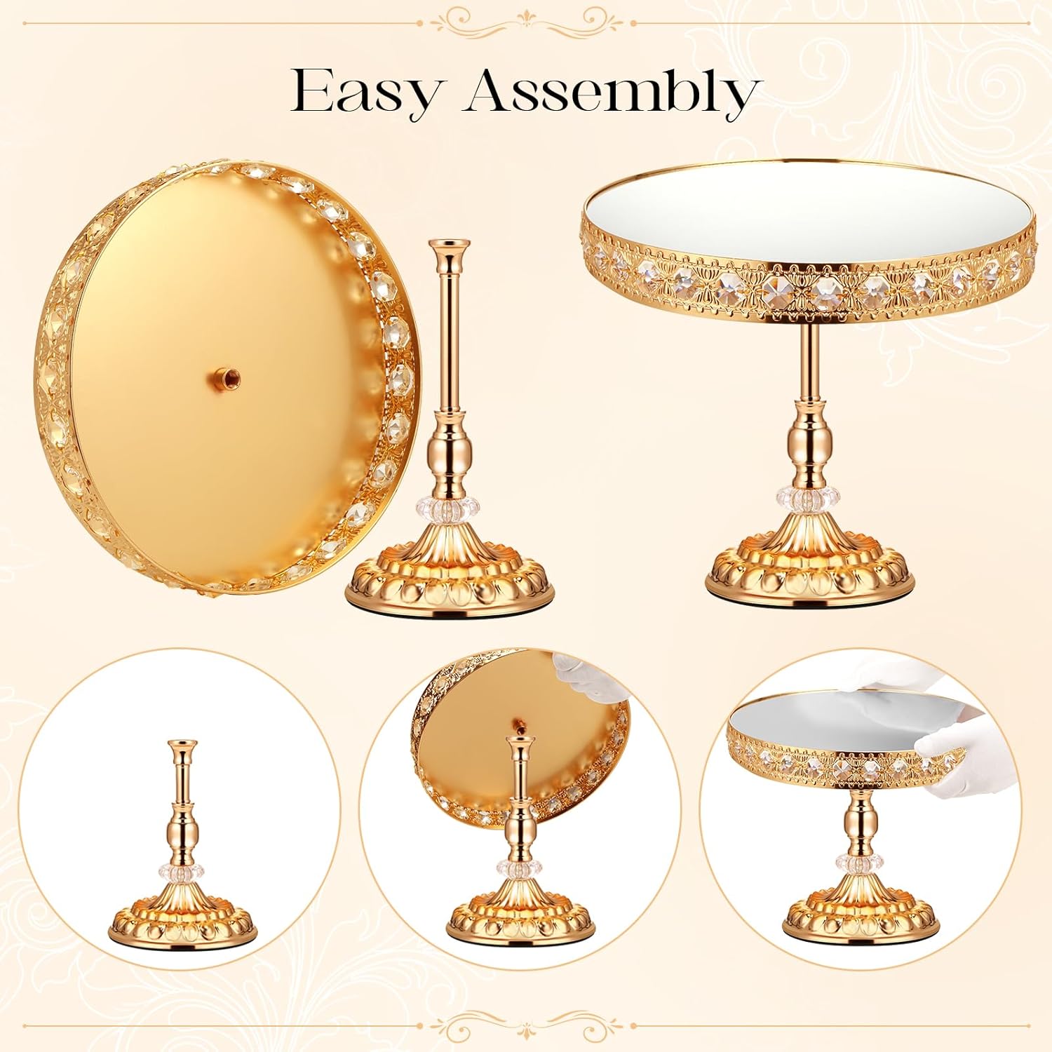 12-Piece Gold Cake Stand Set, Vintage Cake Stand with Crystal Edge and Cupcake Display Tray, Dessert Table Display Set for Wedding Party, Baby Shower, Anniversary Celebration