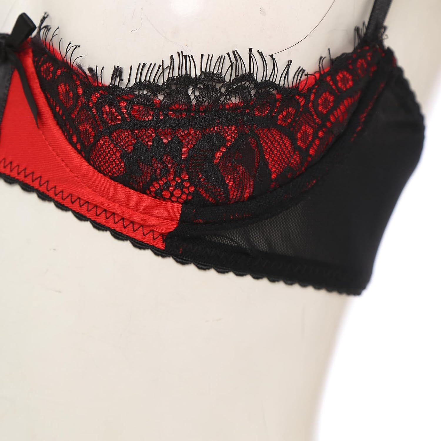Jelory Women's Sexy 1/4 Cup Eyelash Floral Lace Bra Padded Underwire Push Up Demi Balconette Brassiere