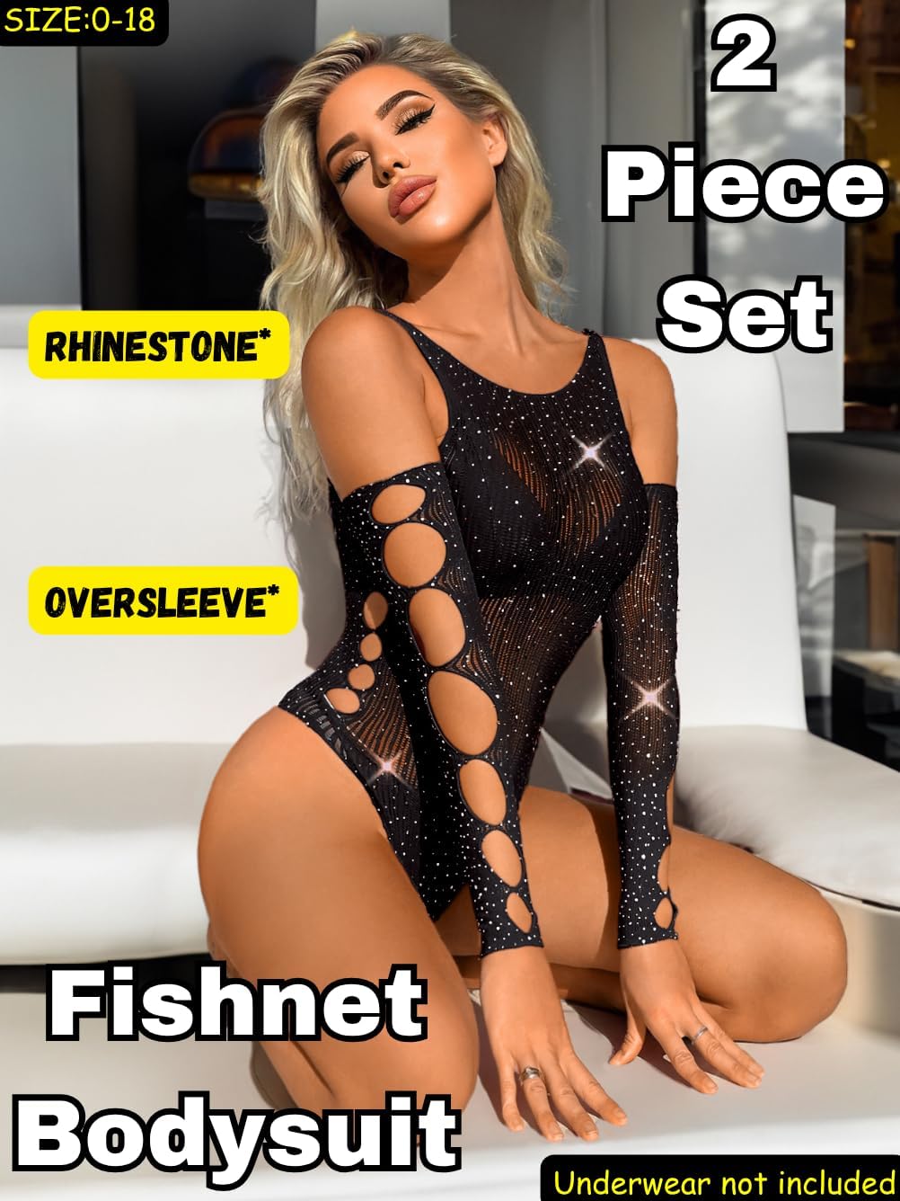 Women Sexy Lingerie Sparkly Rhinetone Fishnet Bodysuit, Sheer Mesh Club Rave Top, Music Festival Exotic Dancer Outfit - Image 2