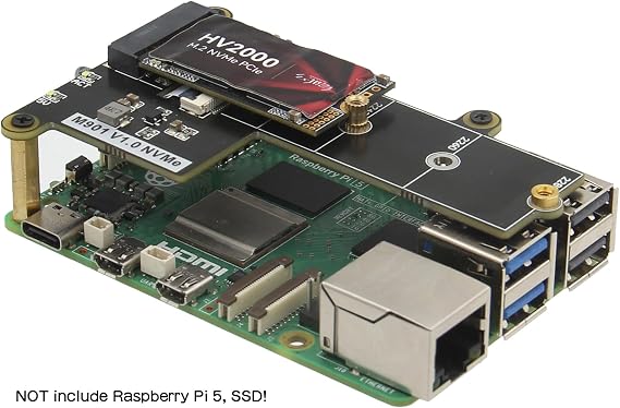 Geekworm M901 PCIe to M.2 HAT Key-M NVMe SSD PIP Board for Raspberry Pi 5
