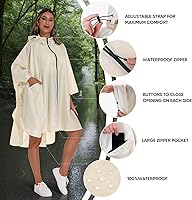 Vista 6 de PTEROMY Poncho de lluvia con capucha para adultos con bolsillo y cremallera, chubasquero impermeable ligero para hombres y mujeres