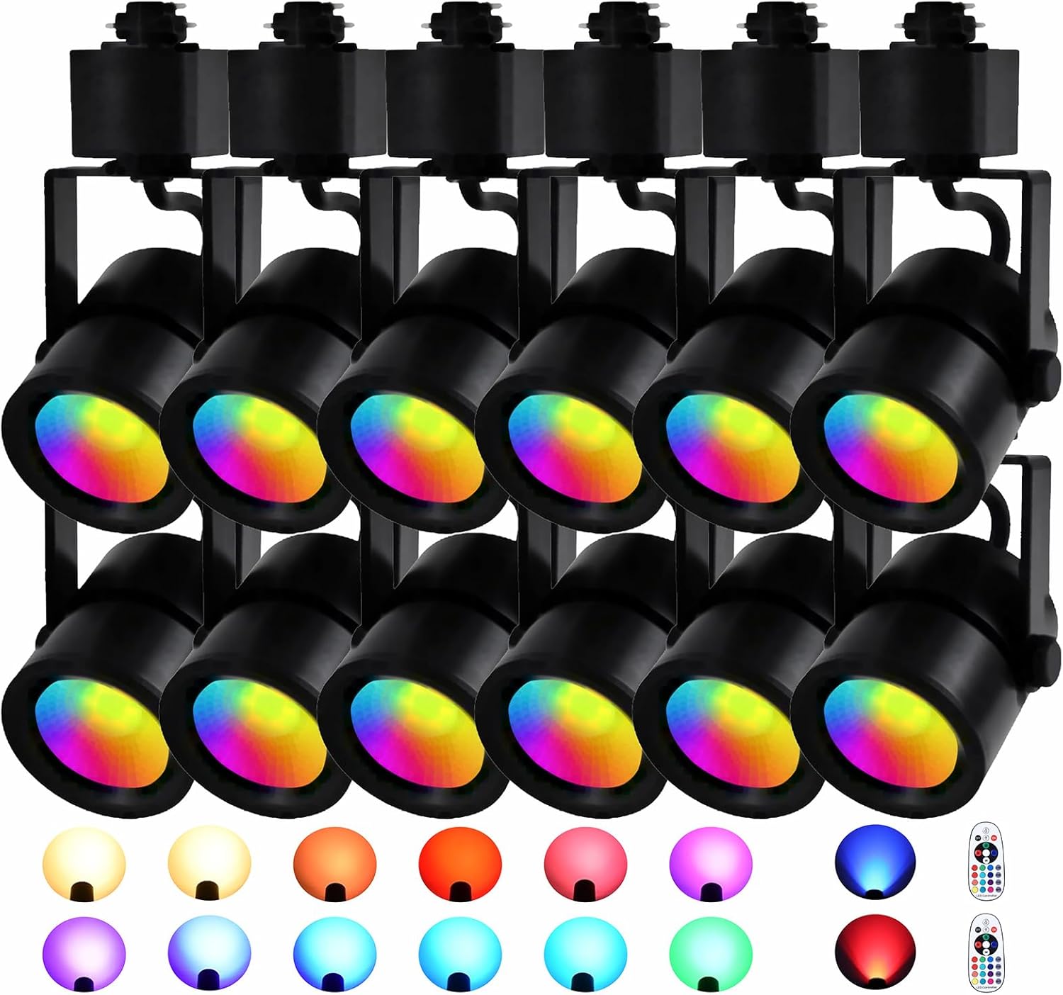 10W RGBW Track Light Heads, 16 Color Adjustable and Warm White H Type Track Lighting Head for Party, Accent, Kitchen, Ceiling Spotlight for Accent Task Art(12 Pack) (Black)