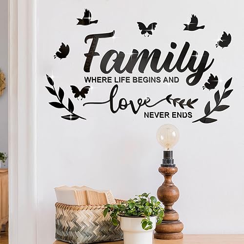 Vista 9 de Zonon Calcomanías de pared de acrílico 3D con texto en inglés "Mirror Family Wall" (plateado)