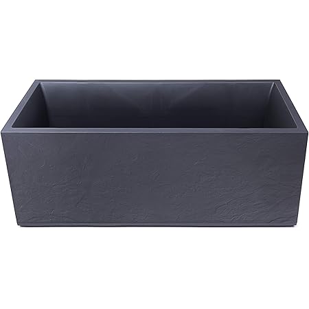 Ondis24 Pflanzkübel Blumenkübel Blumentopf Vulkan"Pierre" 100cm, Schiefer Optik mit Wasserspeicher, Pflanzenkasten hoch, winterfest (anthrazit)