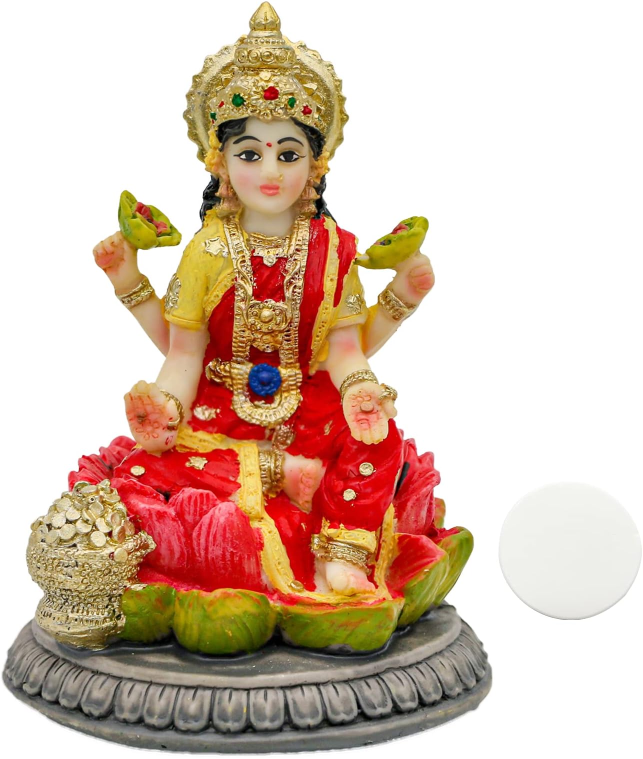 Small Hindu Goddess Lakshmi Statue - 3.9”H Indian Ido Laxmi Figurine for Car Dash Board Decor Home Office Mandir Temple Altar Shrine Pooja Item Murti for Diwali Puja Gifts