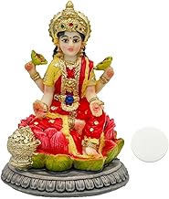 Small Hindu Goddess Lakshmi Statue - 3.9”H Indian Ido Laxmi Figurine Home Office Mandir Temple Altar Shrine Pooja Item India Murti for Diwali Puja Gifts God Sculpture for Car Dash Board Decor