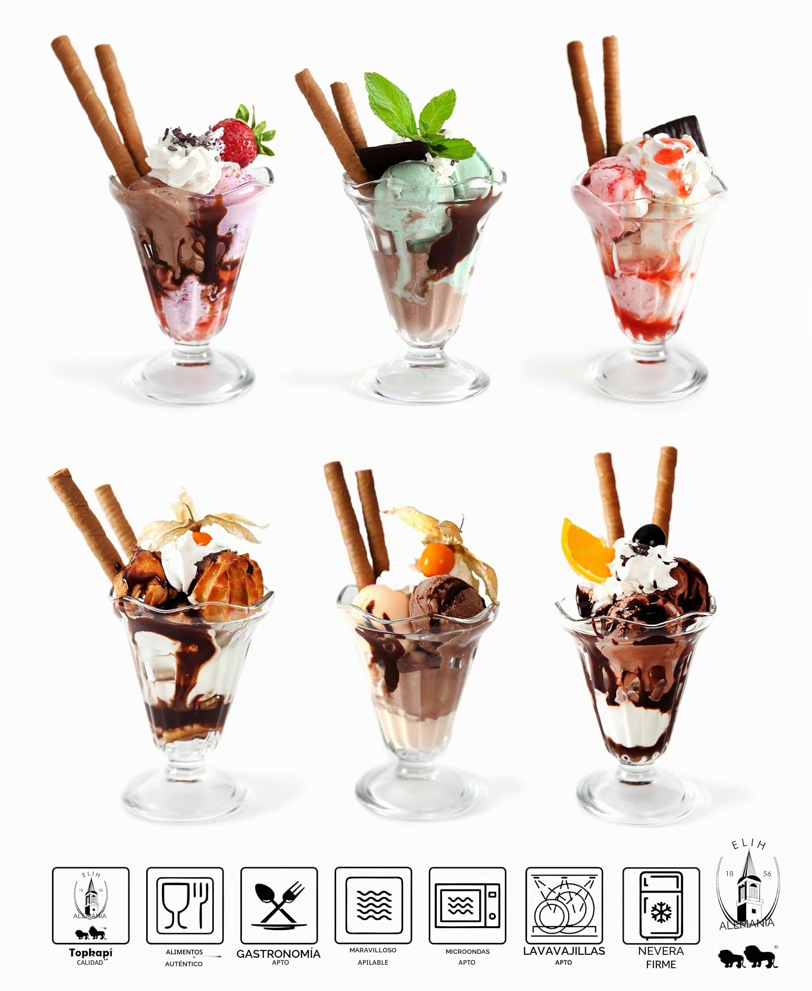 Topkapi 250.872 – Juego de 6 copas de helado Chicago para postre, copas de cóctel, helado Sundae, 23,5 cl, altura 13 cm