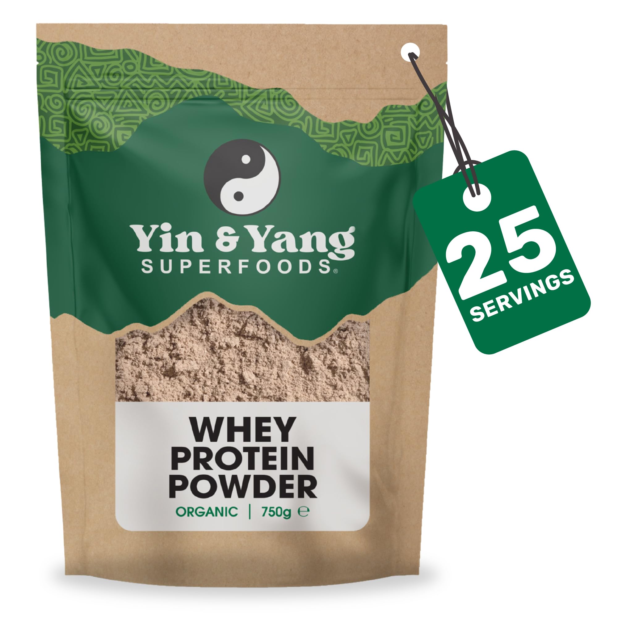 Organic Whey Protein 750g, by Yin & Yang Superfoods. Grass Fed, 19.4g of Protein Per Serving, Natural Chocolate Flavour, with Pure Cacao and Coconut Sugar (25 Servings)
