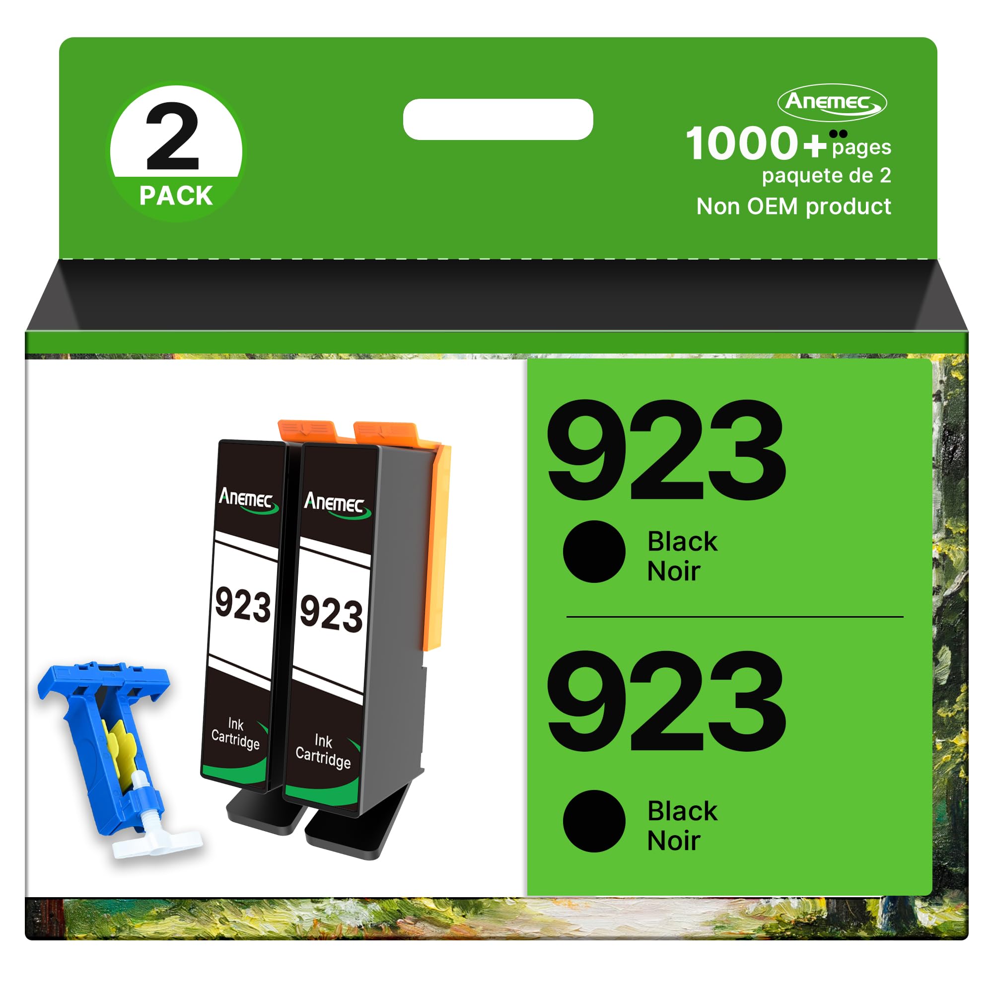 923 Ink Cartridges for HP Printers Replacement for HP 923 Ink Cartridges HP923 Black 923 Ink Without Chip Works for OfficeJet 8122e Pro 8135e 8139e 8138e Printer, 4K0T3LN Black (2-Pack)