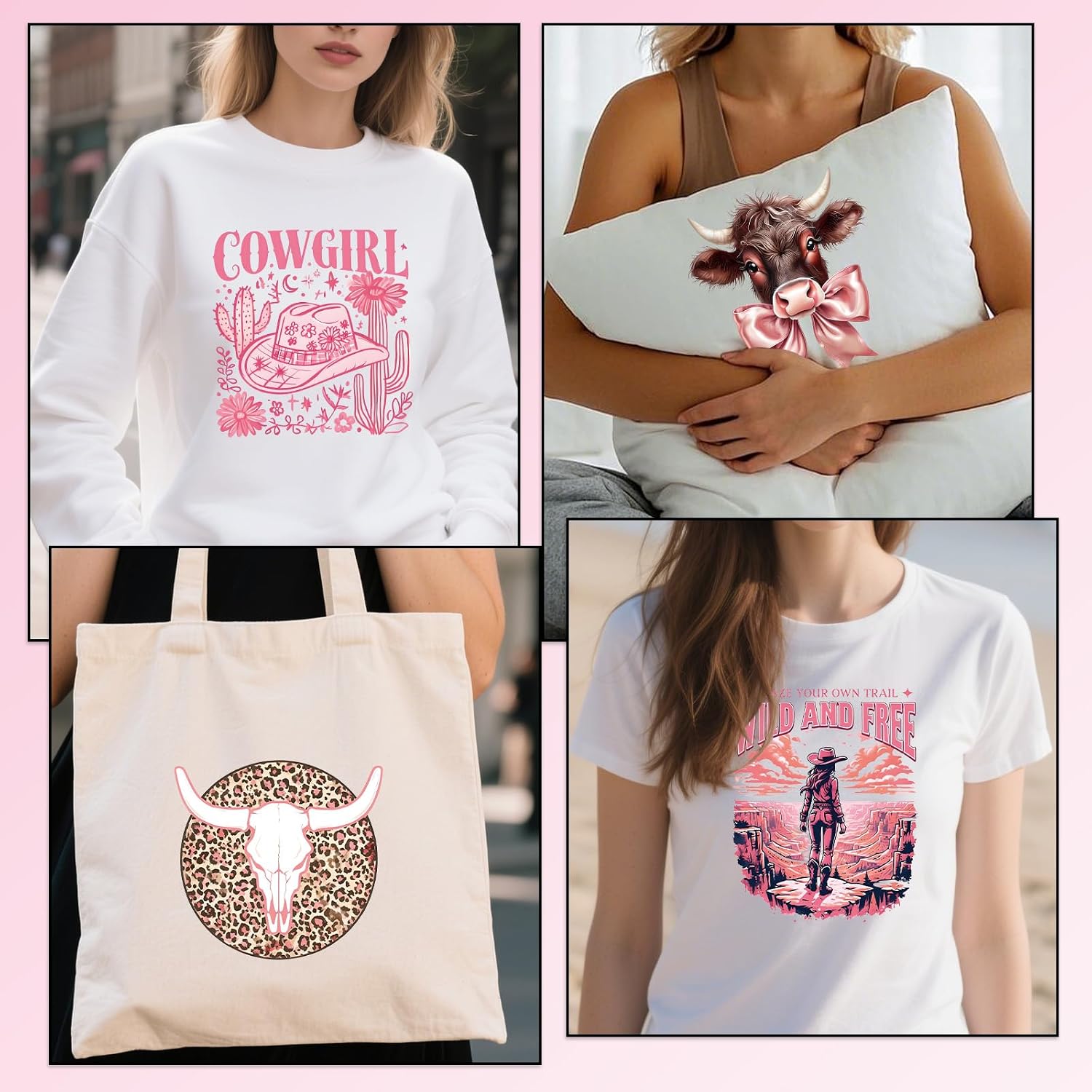 20 Pcs Western Cowgirl DTF Transfers Ready to Press DIY Clothes | Pink Coquete Bow Heat Transfer Designs, Iron on Decals for Women, for DIY Clothes Tote Bags thumbnail