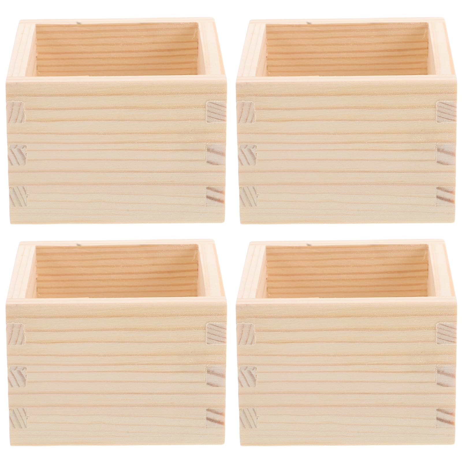 4 Pezzi Set 4 Tazze da Sakè Giapponesi Masu in Legno Naturale Rettangolari 8,1x5,6 Cm Scatola di Legno per Sushi Bar e Ristoranti, Stoviglie Giapponesi per Feste e Uso Domestico