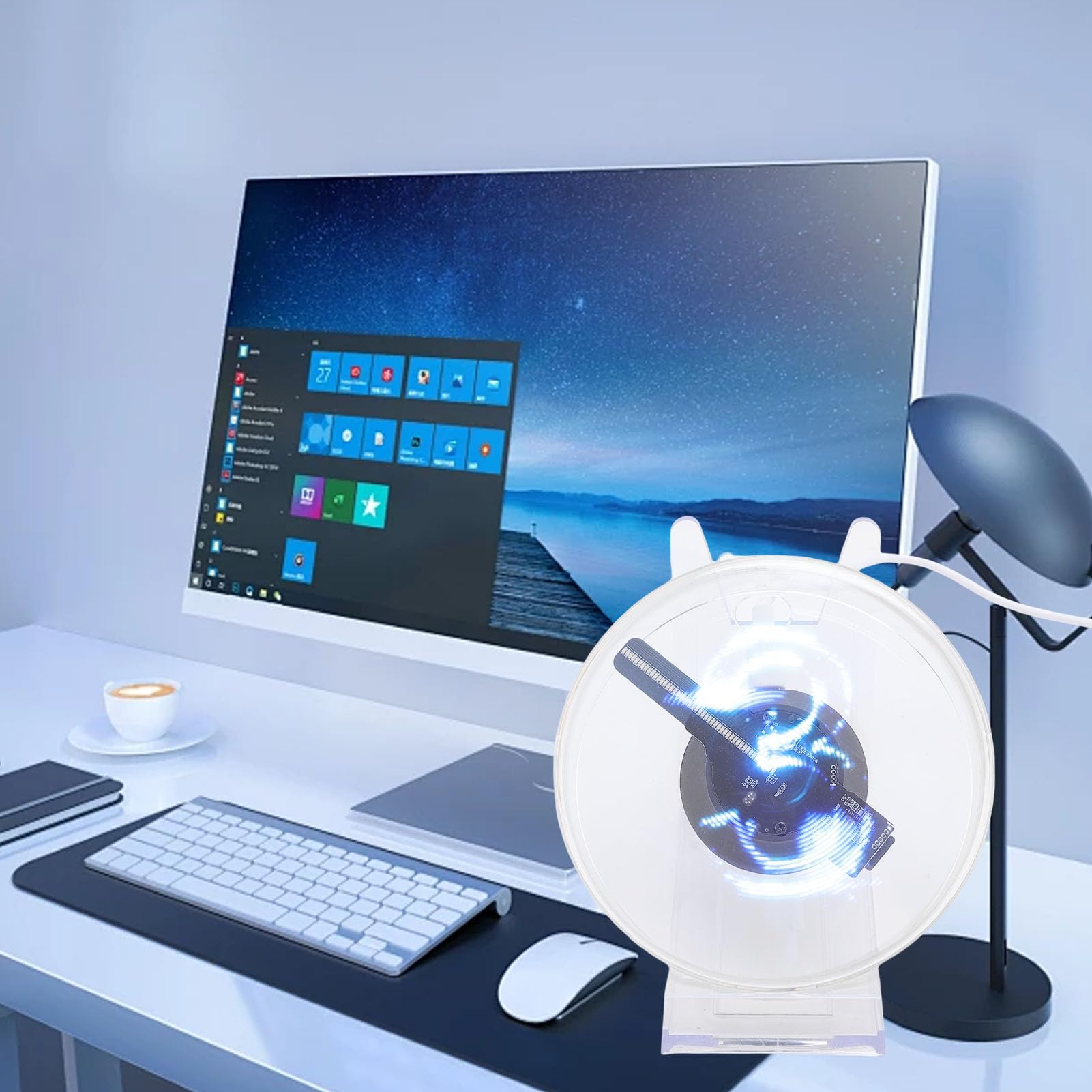 Tosuny Fan di Ologramma 3D, Proiettore a Ventole a LED 3D, Risoluzione 1080x1600, 48 Luci a LED, Display Pubblicitario del Proiettore Olografico con WiFi/App/Remote, per le Imprese