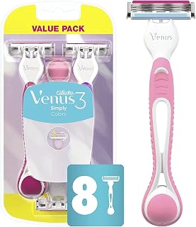 Gillette Venus Simply3 Disposable Razors for Women, 8 Count, Designed for a Close and Comfortable Shave