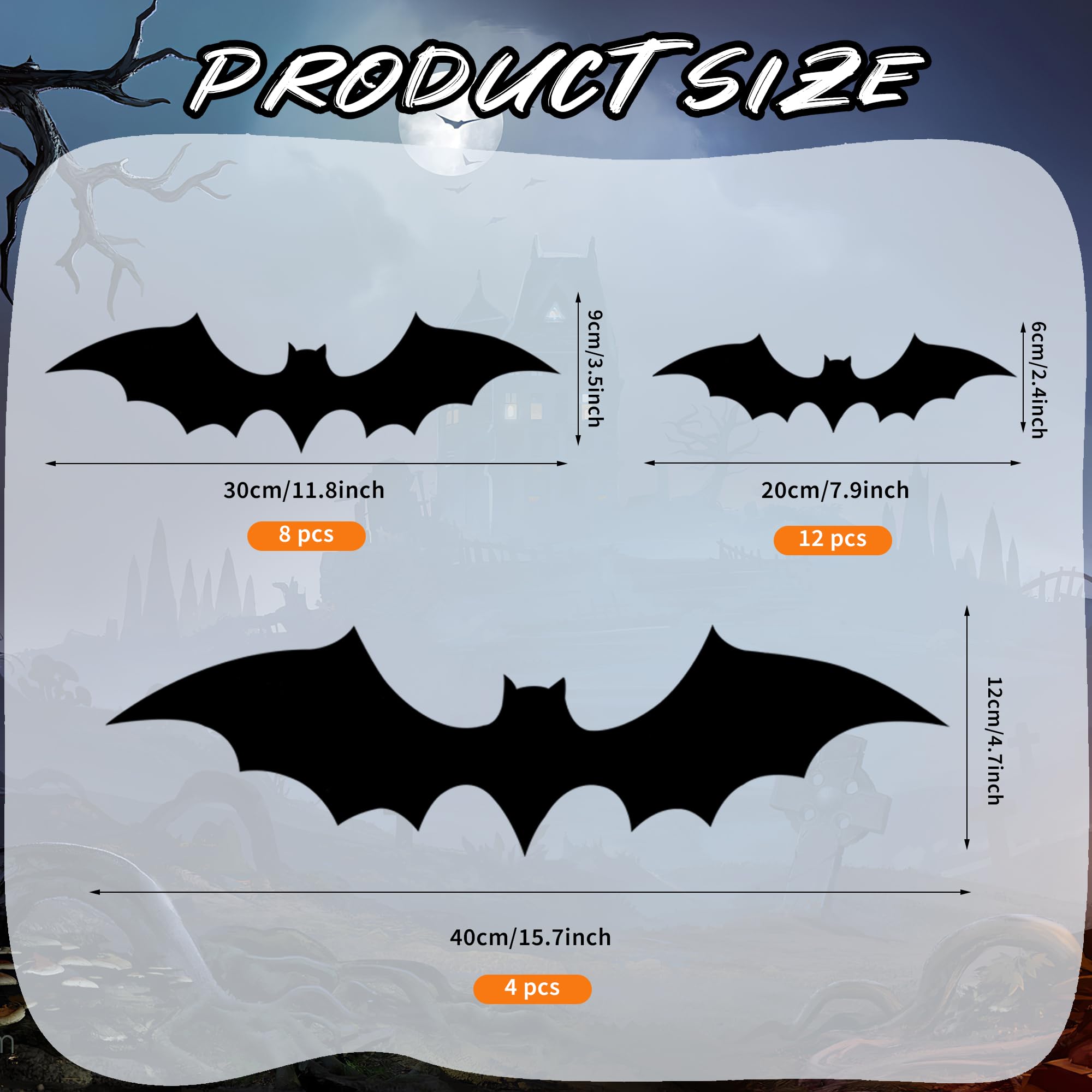 24 pipistrelli magnetici per Halloween, decorazioni per porte di garage, magneti neri, pipistrelli adesivi per esterni, per Halloween, garage, porte, auto, frigorifero, interni ed esterni, decorazione