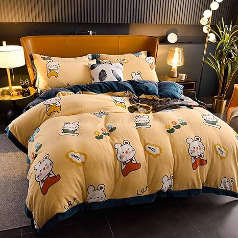 Amazon ベッドカバーダブルベッド 冬の暖かさを保つためにコーラルフリースで作られた4部構成のフリースシート 1 5m Bedspread ベッドカバー オンライン通販