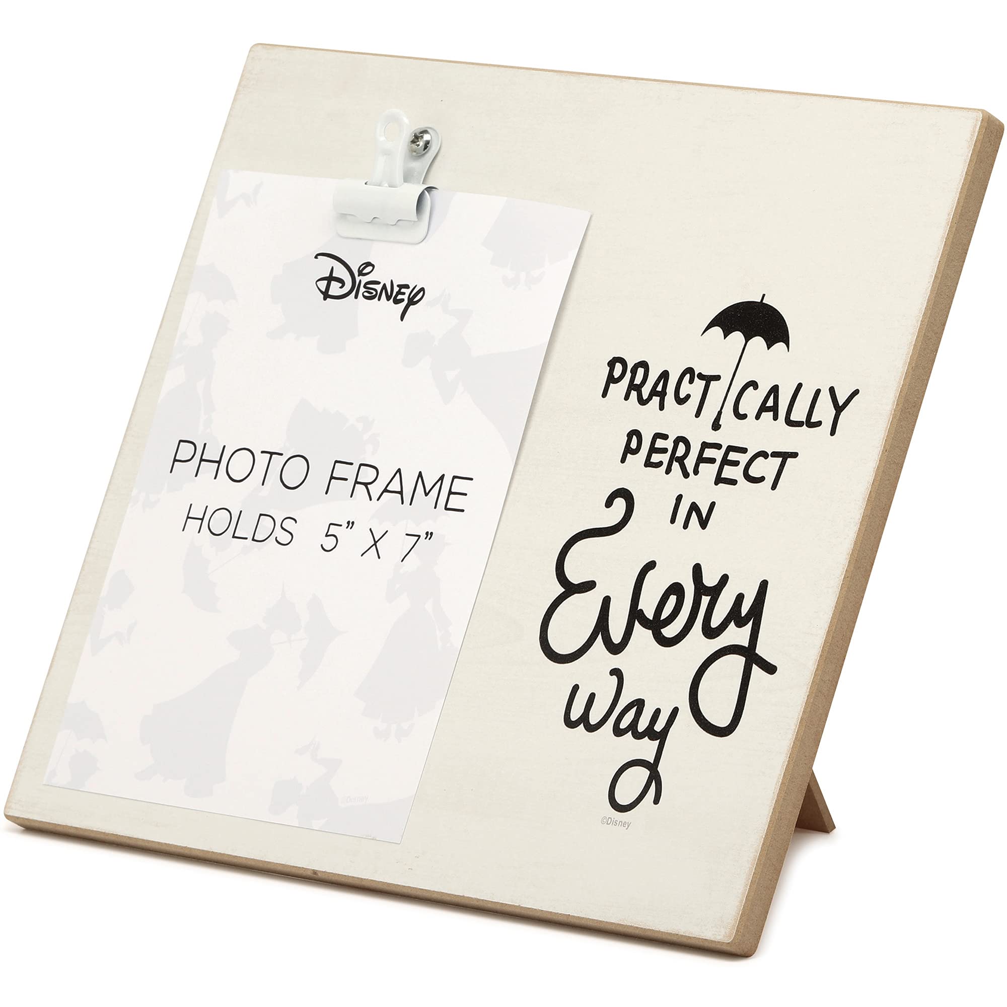 Open Road Brands Disney Mary Poppins Practically Perfect in Every Way Wood Photo Clip Frame for 5x7 Picture - Cute Mary Poppins Decor