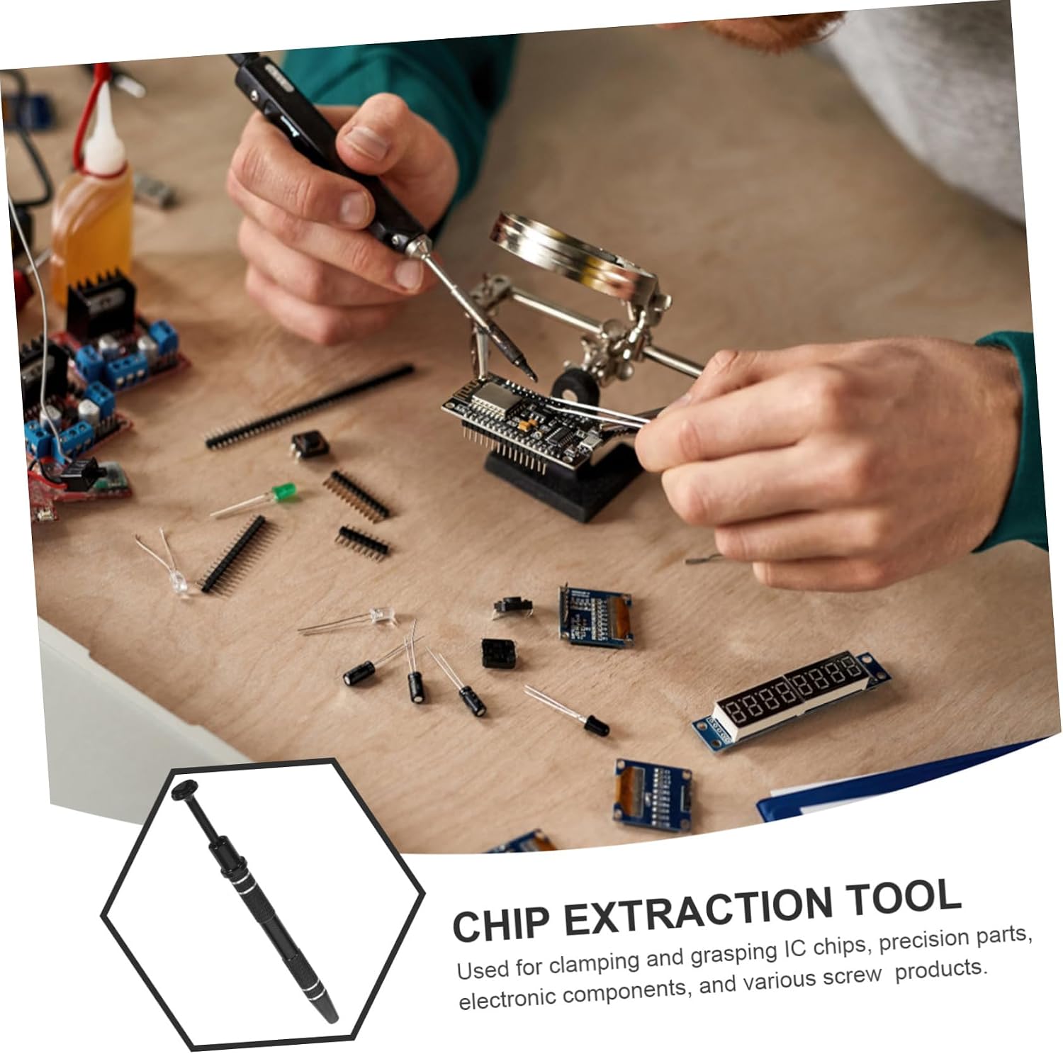 Mikikit 5pcs Ic Chip Puller Tool Prong Grabber Precision Designed Spring Assisted Extractor for Electronics for Screws and Parts Retrieval